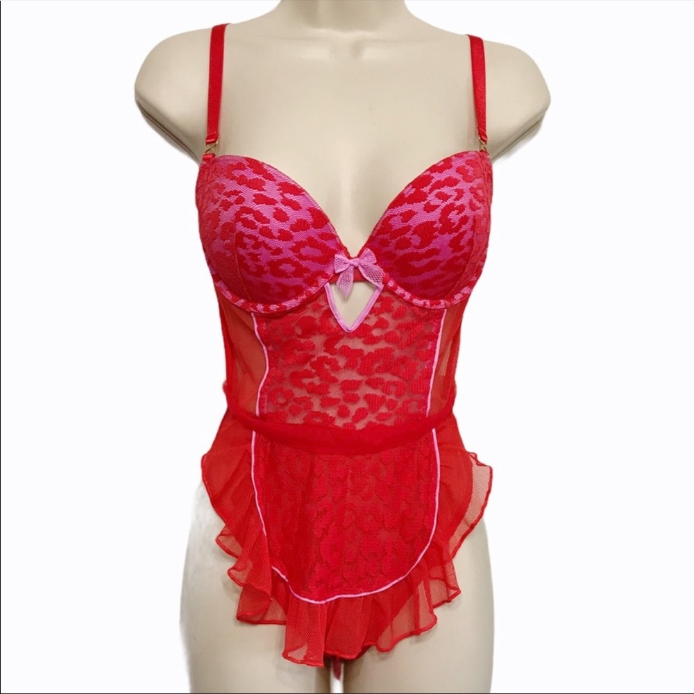 VICTORIA’S SECRET | Lace Leopard Print Maid Teddy With Push Up Bra